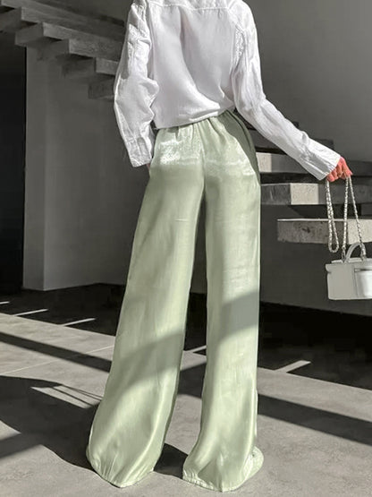 Women Casual Solid Color High Waist Straight Pants