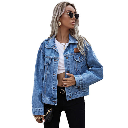Chaqueta vaquera holgada informal de moda para mujer