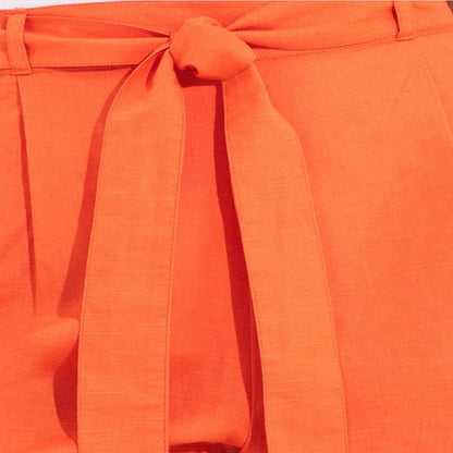 Women Fashion Casual Solid Color Lace-Up Wide-Leg Shorts