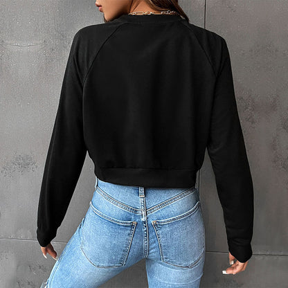 Women Fashion Casual Solid Color Round Neck Long Sleeve Sweatshirt