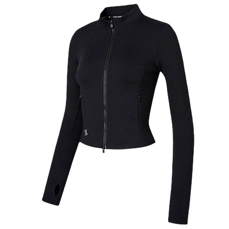 Chaqueta de yoga deportiva informal para mujer, de alta elasticidad, ajustada, con bolsillo y cremallera