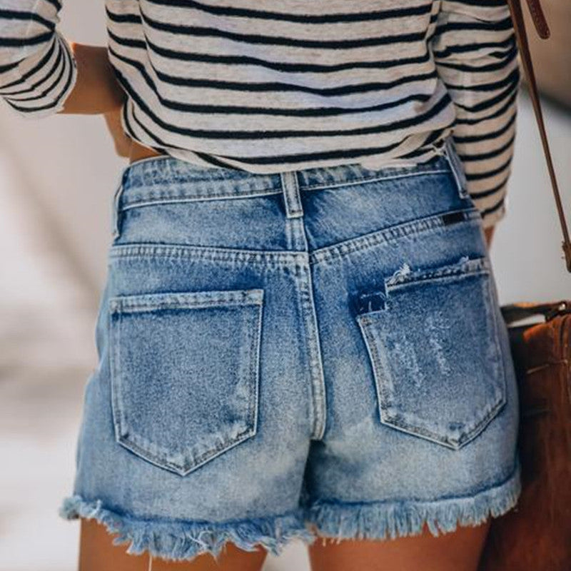 Women Edgy Summer Ripped Raw Hem Denim Casual Shorts