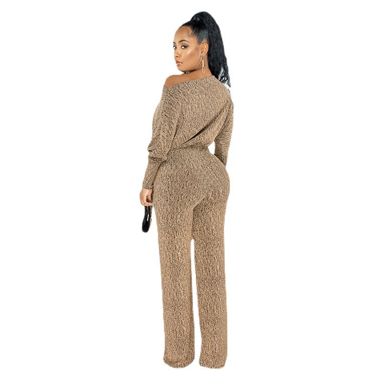 Women Fashion Casual Long-Sleeve Lace-Up Jumpsuits