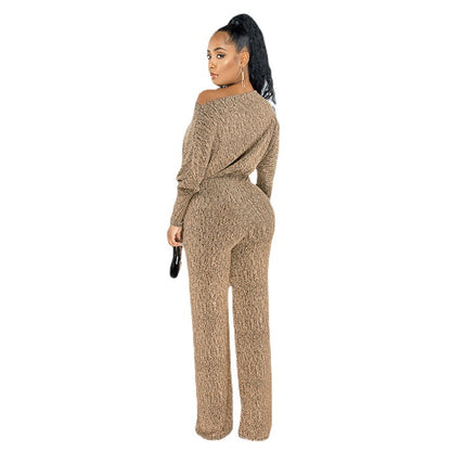 Women Fashion Casual Long-Sleeve Lace-Up Jumpsuits