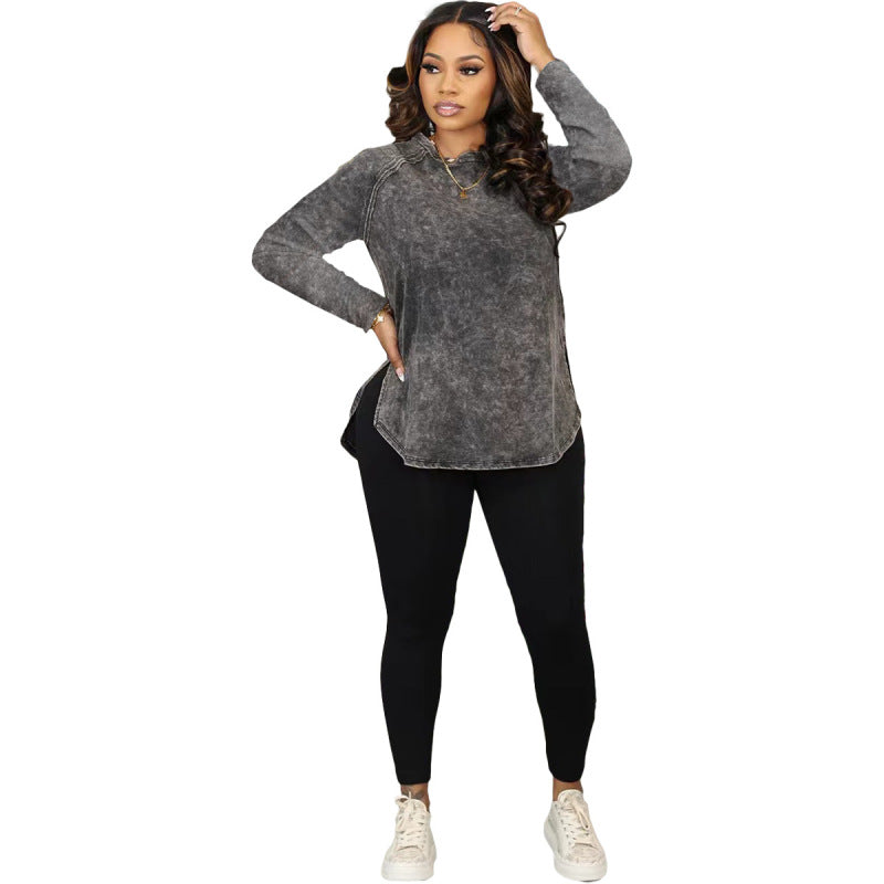 Conjunto de dos piezas de pantalones deportivos ajustados y top de manga larga informal a la moda para mujer