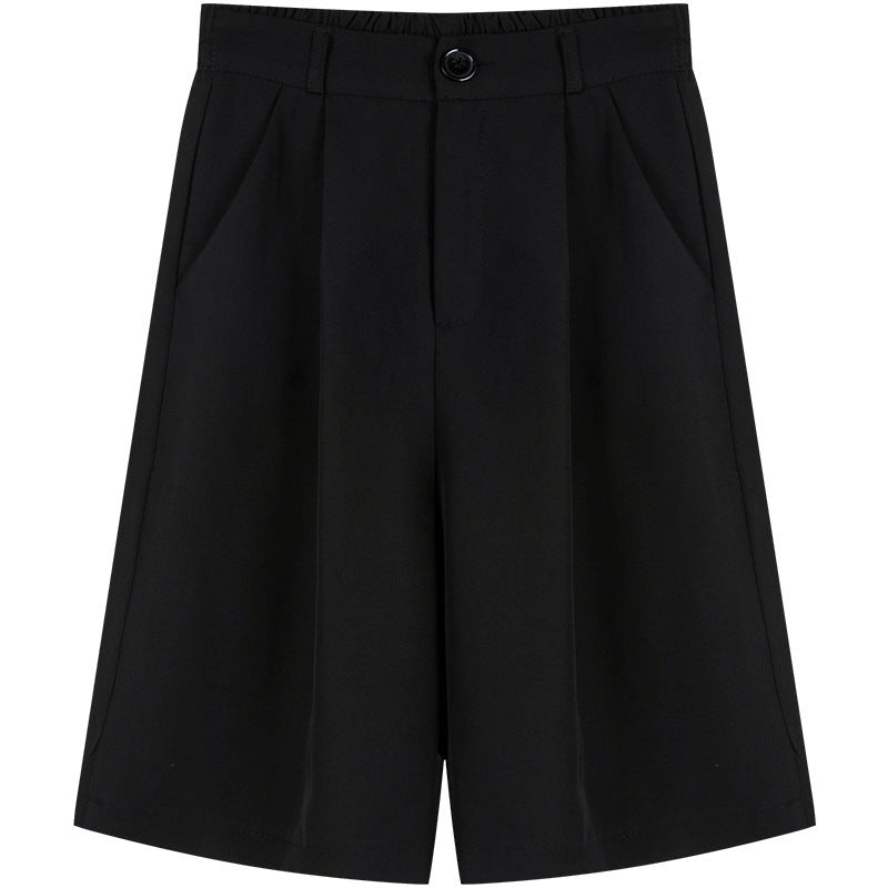 Summer Women Casual Solid Color Black Straight Suit Shorts