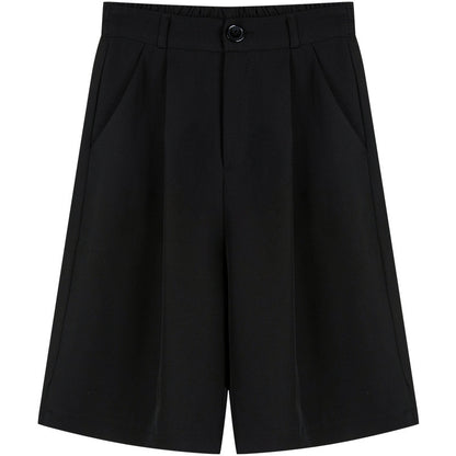 Summer Women Casual Solid Color Black Straight Suit Shorts