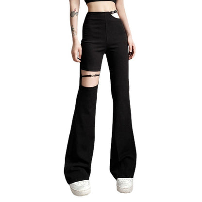 Women Flow Ripped Hole Hollow Micro-Blaze Gothic Casual Pants