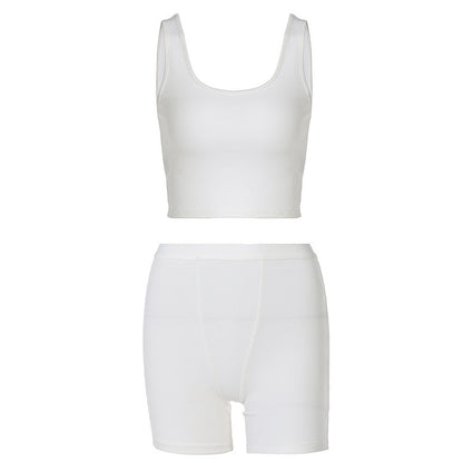 Conjunto informal de dos piezas con camiseta sin mangas y pantalones cortos de color liso para mujer