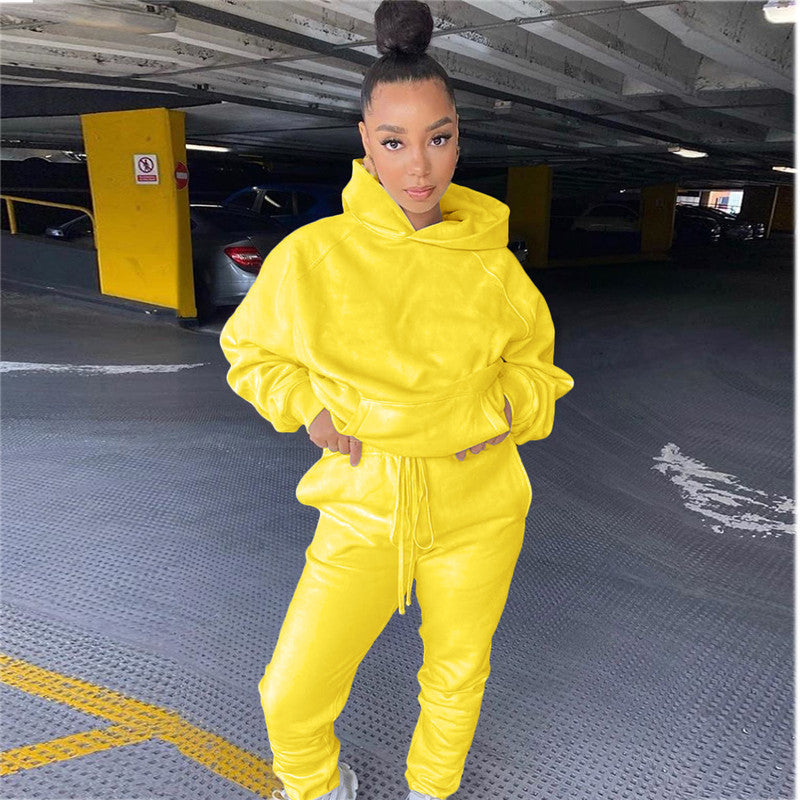 Women 2 Pcs Set Hooded Sweatshirt Jogger Pants Tracksuit Matching Set Casual Outfits