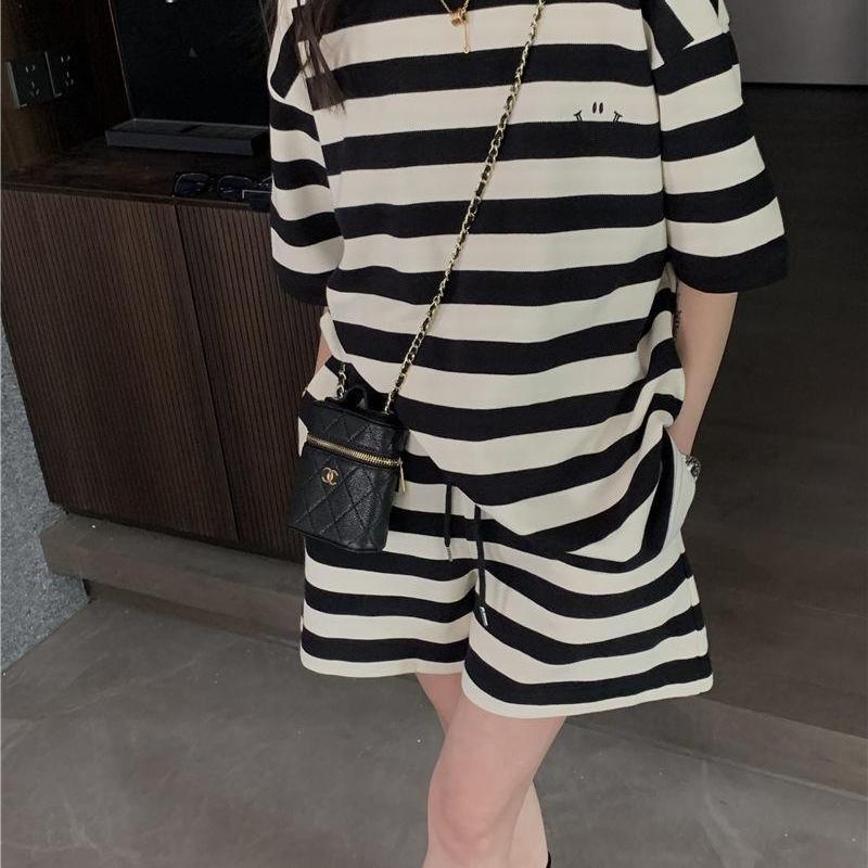 Athleisure Plus Size Women Casual Sports Embroidery Loose Top And Shorts Two Piece Set