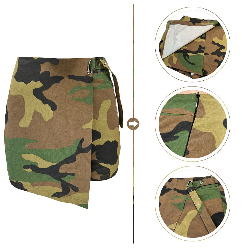 Culottes irregulares con estampado de camuflaje informal a la moda para mujer