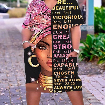 Women Casual Graffiti Printed Vintage 3D Pocket Loose Plus Size Dress