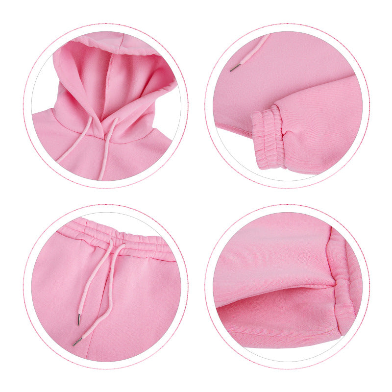 Women Casual Solid Color Long Sleeves Fleece-lined Hooded Top And Drawstring Waist Jogger Sweatpants With Tank Top Three Pieces Set