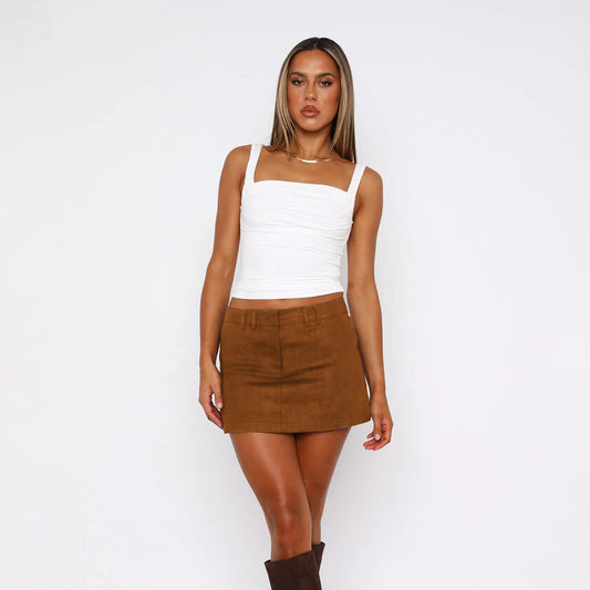Falda de línea A ajustada con bolsillos y cintura alta de color sólido informal a la moda para mujer