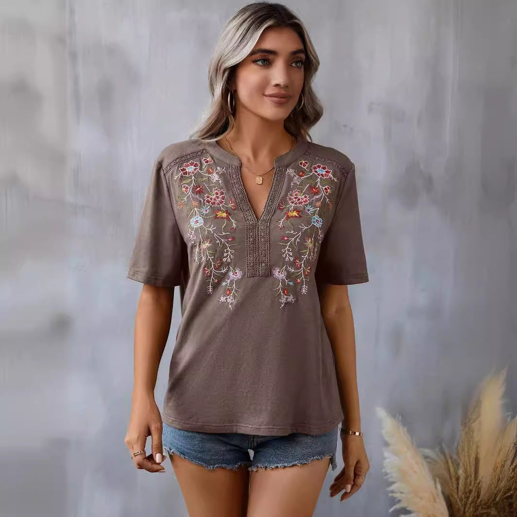 Blusas casuales con bordado de encaje para mujer