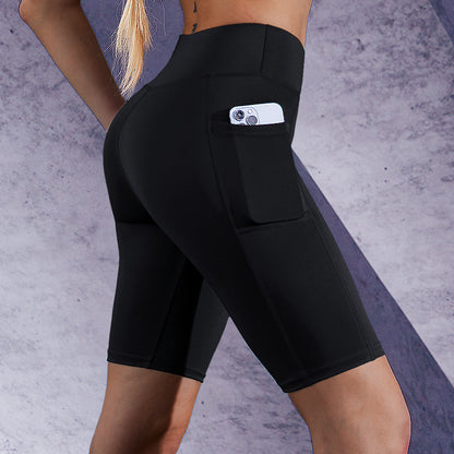 Pantalones cortos deportivos de yoga y motociclista de cintura alta, elásticos, de color sólido, informales, a la moda para mujer