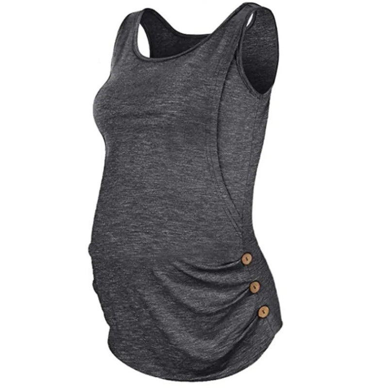 Blusa informal de color liso con cuello redondo y botones para lactancia materna para embarazadas