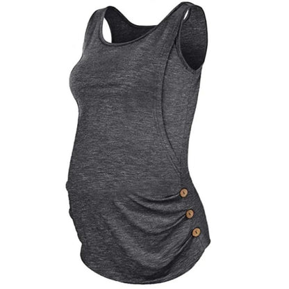Blusa informal de color liso con cuello redondo y botones para lactancia materna para embarazadas