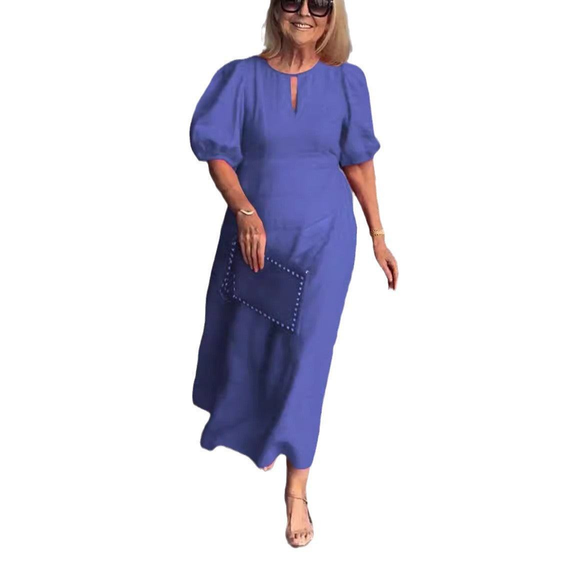 Women Casual Solid Color Loose Foam Sleeve Dress