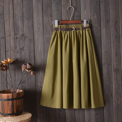 Women Solid Color High Waist Loose Casual Simple Skirt