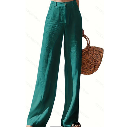 Pantalones casuales holgados de lino de pierna ancha a la moda para mujer
