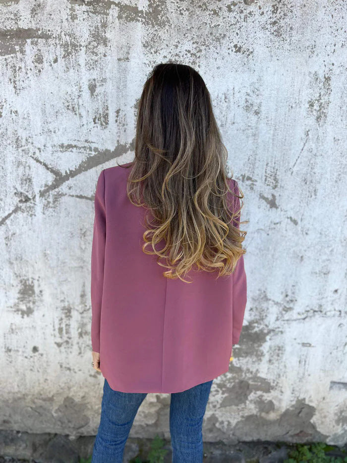 Blazer informal de manga larga de color liso para mujer