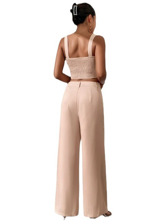 Conjunto de top y pantalón corto de color liso informal a la moda para mujer