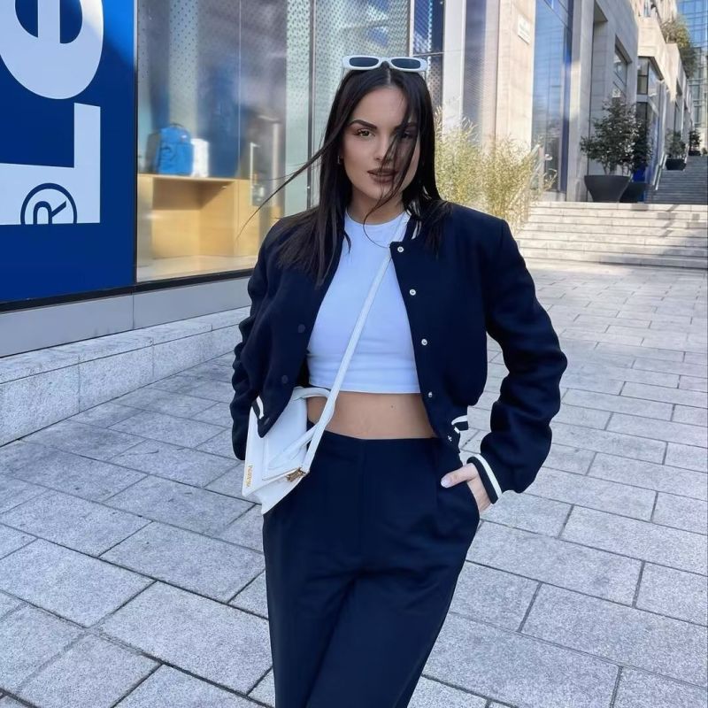 Chaqueta informal de moda para mujer, abrigo de béisbol de manga larga con cuello alto