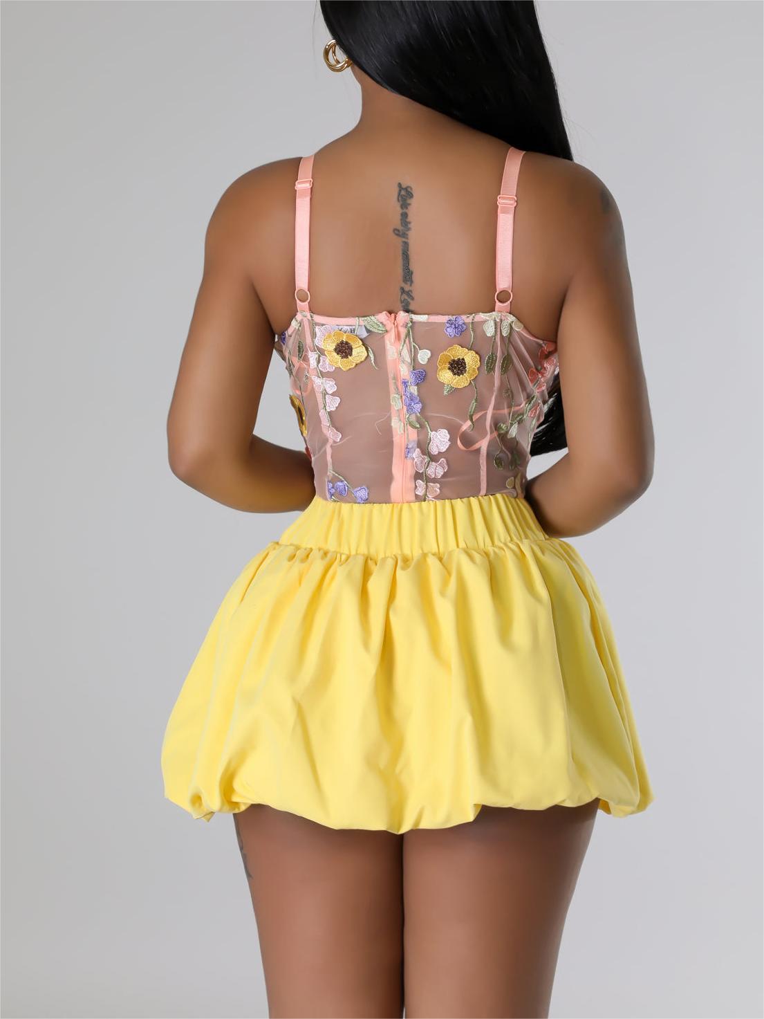 Women Fashion Casual Solid Color Bubble High Waist Skirt