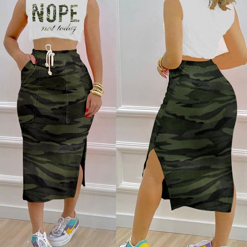Women Fashion Casual Sleeveless Crop Tank Top And Side-slit Bodycon Skirt Set