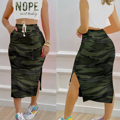Women Fashion Casual Sleeveless Crop Tank Top And Side-slit Bodycon Skirt Set