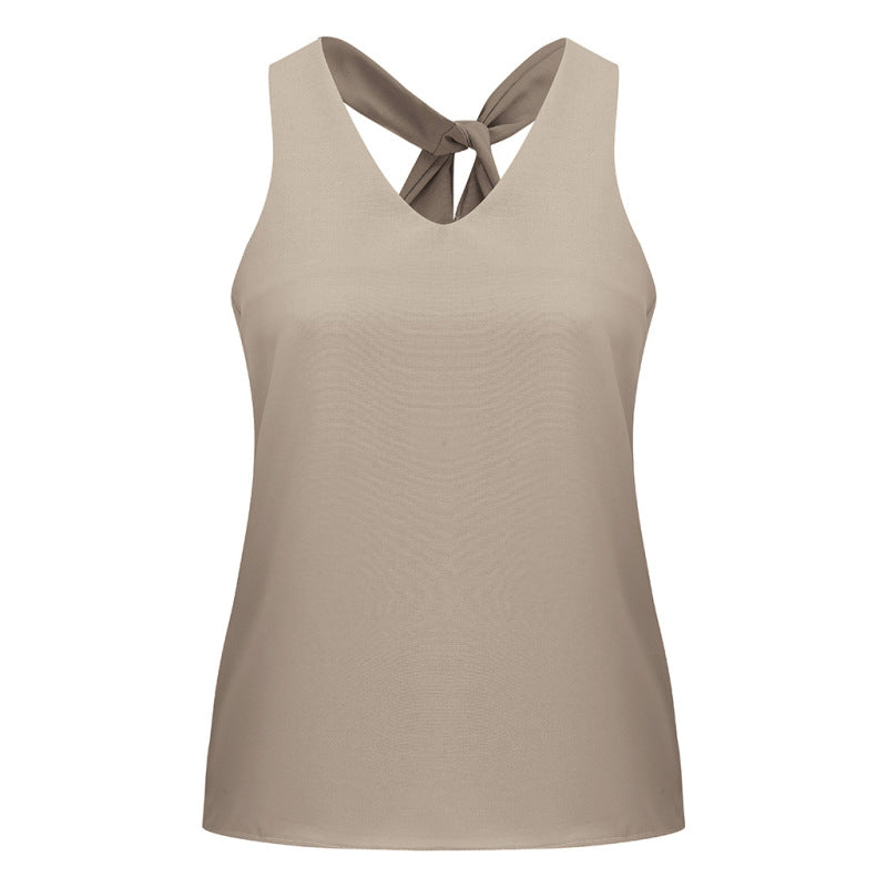Camiseta básica informal sin mangas con cuello en V y color liso para mujer