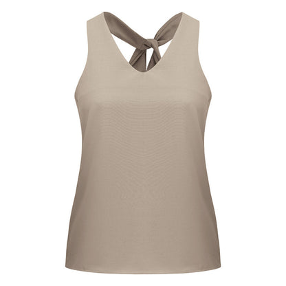 Camiseta básica informal sin mangas con cuello en V y color liso para mujer
