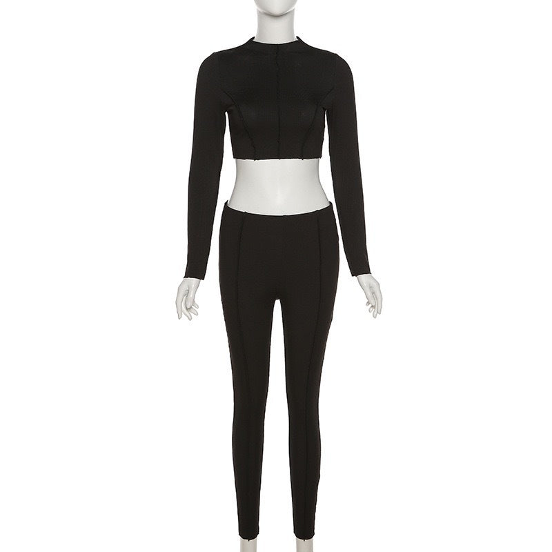 Conjunto de dos piezas formado por pantalón y pantalón informal, cintura alta, ajustado, manga larga y pantalón.