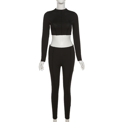 Conjunto de dos piezas formado por pantalón y pantalón informal, cintura alta, ajustado, manga larga y pantalón.