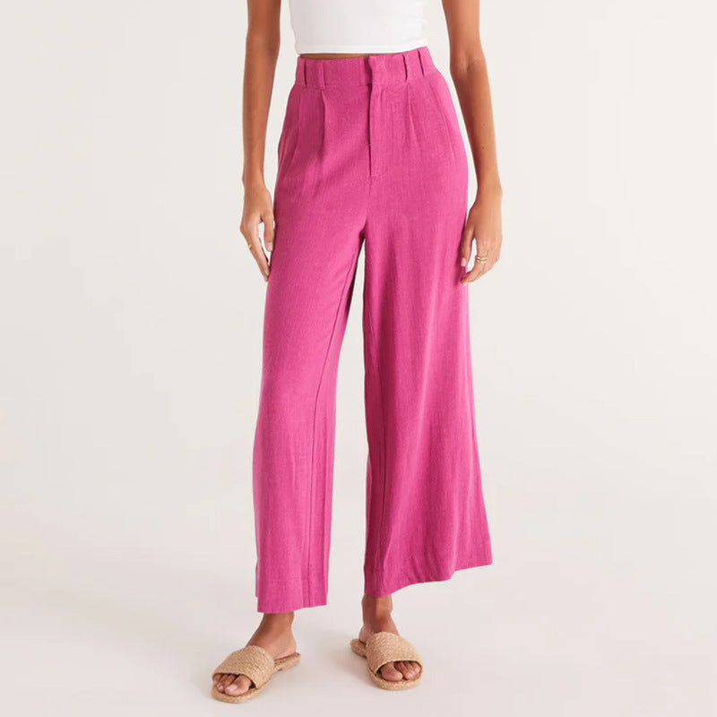 Women Fashion Casual Solid Color Wide Leg Pants