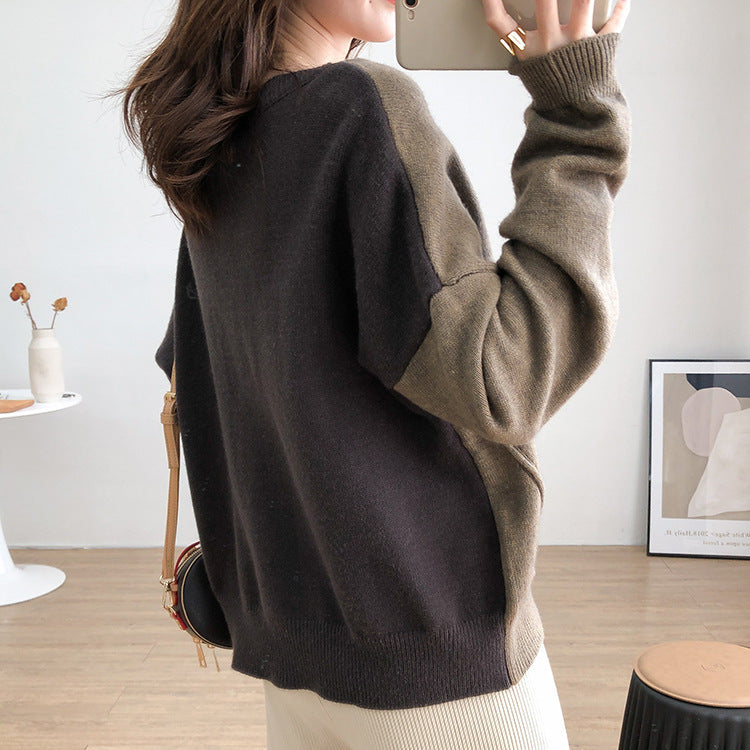 Women Casual Fashion Irregular Color Block Sweater