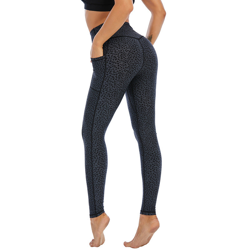 Leggings de yoga informales de cintura alta con estampado de leopardo y bolsillo de secado rápido para mujer
