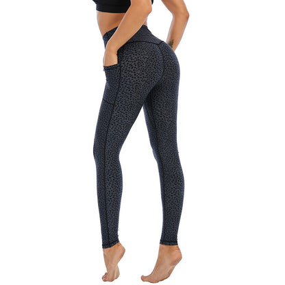 Leggings de yoga informales de cintura alta con estampado de leopardo y bolsillo de secado rápido para mujer