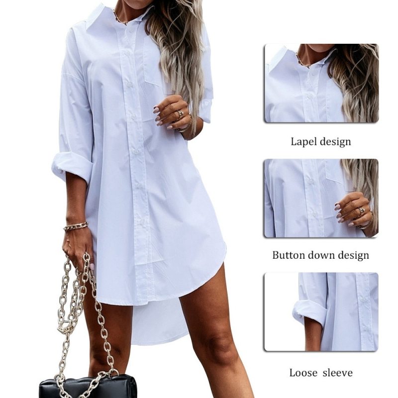 Blusa informal de manga larga con bolsillos y un solo pecho para mujer
