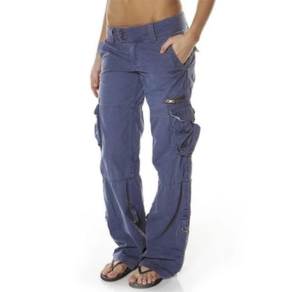 Women Fashion Casual Loose Pocket Wide-Legged Pants