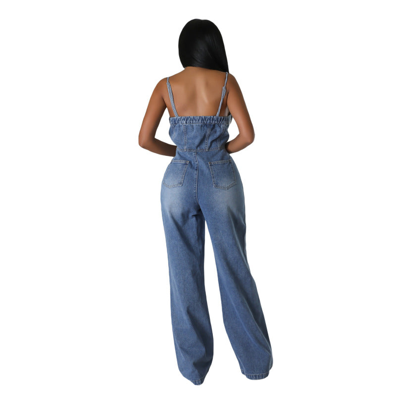 Women Fashion Casual Denim Suspenders Jumpsuits