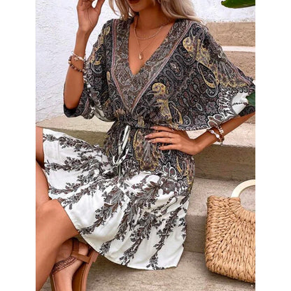Western Summer Women Casual V-Neck Graphic Printing Dress
