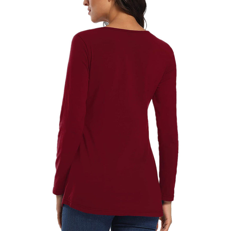 Pregnant Women Casual Solid Color Crewneck Long Sleeve Breastfeeding Top