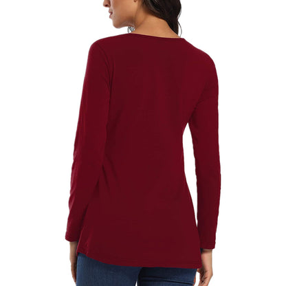 Pregnant Women Casual Solid Color Crewneck Long Sleeve Breastfeeding Top