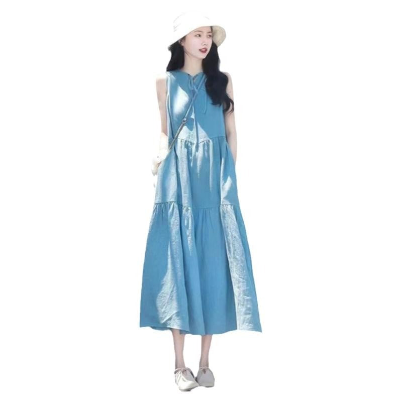 Summer Pregnant Women Fashion Casual Sleeveless Solid Color Dress