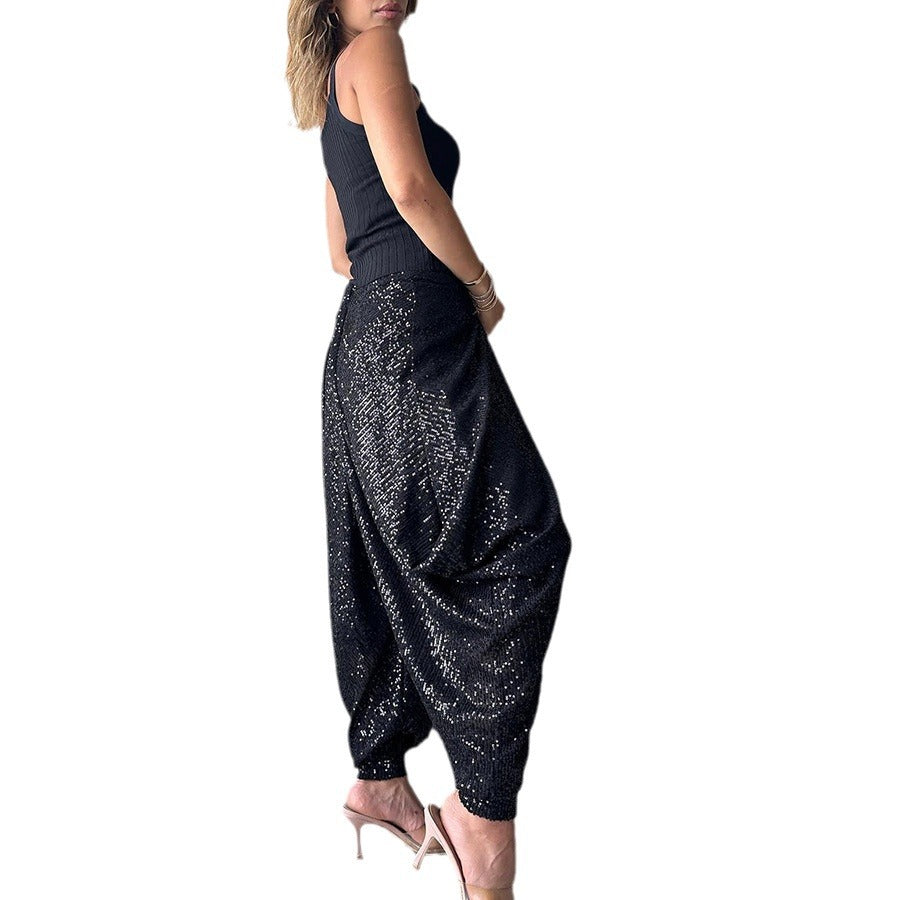 Pantalones bombachos holgados informales con lentejuelas a la moda para mujer