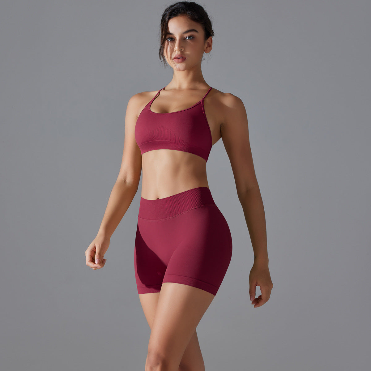 Conjunto de dos piezas para mujer, sencillo, informal, con espalda cruzada, elástico, para yoga y fitness