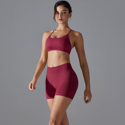 Conjunto de dos piezas para mujer, sencillo, informal, con espalda cruzada, elástico, para yoga y fitness